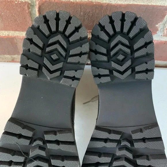 Steve Madden Bam Black Leather Lace Block Heel Combat Boots women's US size 6.5 - Picture 8 of 10